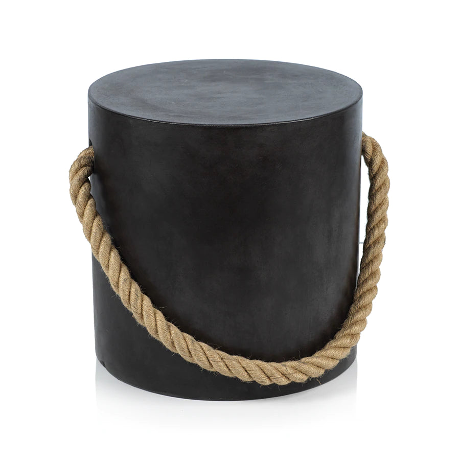 Marina Concrete Stool with Rope Accent Black + White