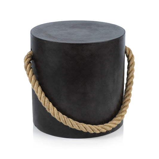 Marina Concrete Stool with Rope Accent Black & White