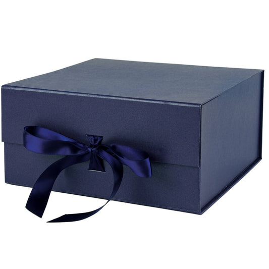 8x8x4 inch Magnetic Closure Box with Satin Ribbon: Navy
